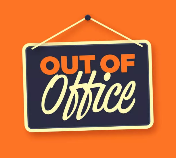Out to Office retro orange and black business hanging sign